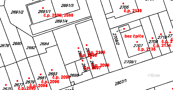 Žižkov 2100, Praha na parcele st. 2690 v KÚ Žižkov, Katastrální mapa