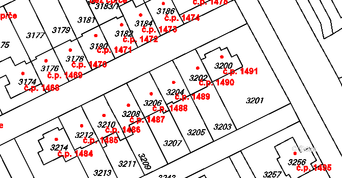 Záběhlice 1489, Praha na parcele st. 3204 v KÚ Záběhlice, Katastrální mapa
