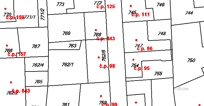 Liboc 98, Praha na parcele st. 762/1 v KÚ Liboc, Katastrální mapa