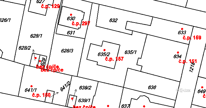 Nebušice 157, Praha na parcele st. 635/2 v KÚ Nebušice, Katastrální mapa