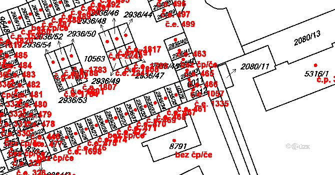 Hodonín 461 na parcele st. 2936/35 v KÚ Hodonín, Katastrální mapa