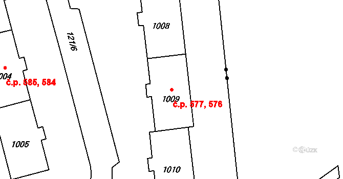 Neředín 576,577, Olomouc na parcele st. 1009 v KÚ Neředín, Katastrální mapa