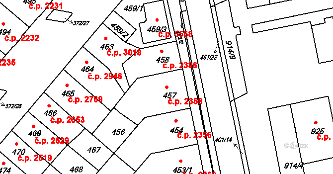 Chomutov 2358 na parcele st. 457 v KÚ Chomutov II, Katastrální mapa
