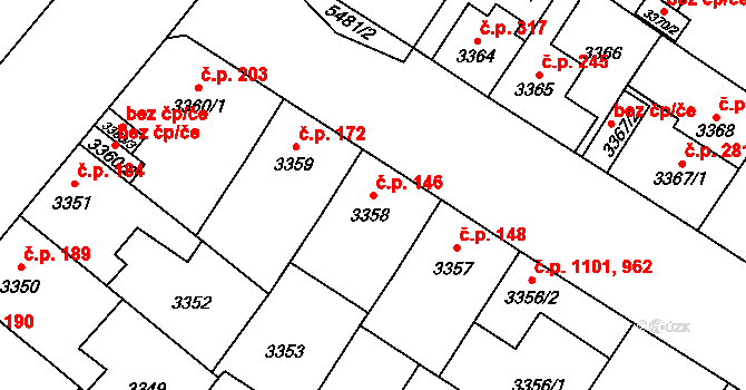 Lobzy 146, Plzeň na parcele st. 3358 v KÚ Plzeň, Katastrální mapa