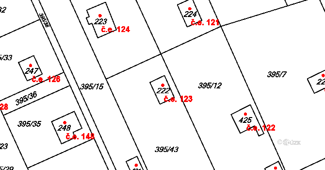 Lhotky 123, Hostěnice na parcele st. 222 v KÚ Hostěnice, Katastrální mapa