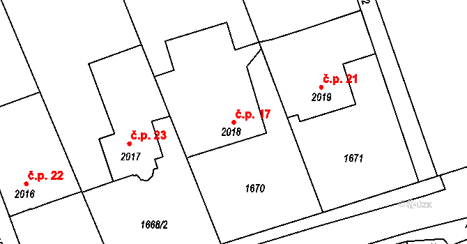 Sedličky 17, Jičín na parcele st. 2018 v KÚ Jičín, Katastrální mapa