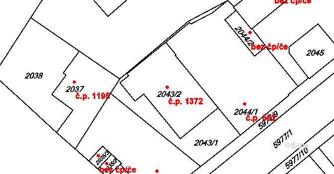 Liberec I-Staré Město 1372, Liberec na parcele st. 2043/2 v KÚ Liberec, Katastrální mapa