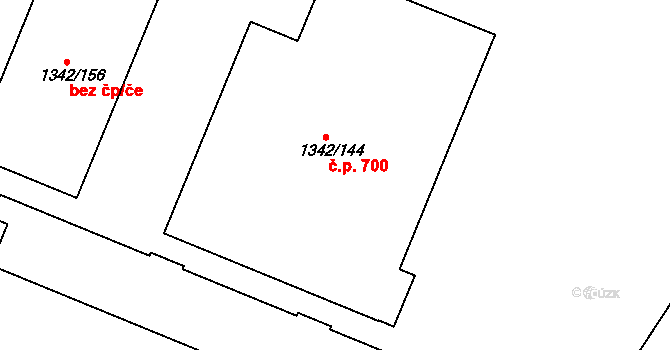 Jinonice 700, Praha na parcele st. 1342/144 v KÚ Jinonice, Katastrální mapa