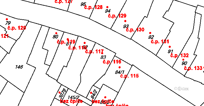 Slaný 116 na parcele st. 83 v KÚ Slaný, Katastrální mapa