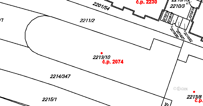 Bolevec 2074, Plzeň na parcele st. 2213/10 v KÚ Bolevec, Katastrální mapa