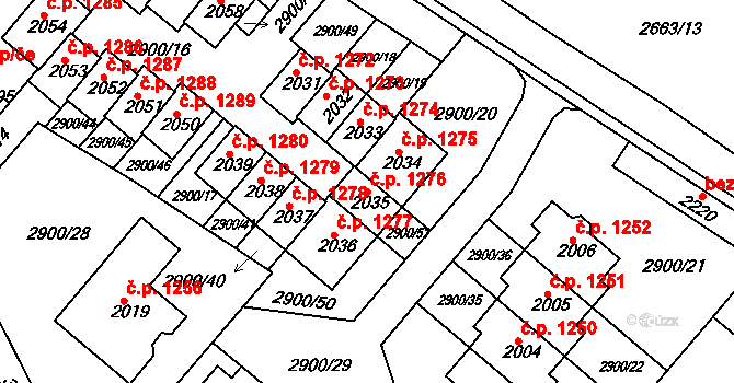 Rosice 1276 na parcele st. 2035 v KÚ Rosice u Brna, Katastrální mapa