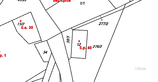 Ostrovec 40, Ostrovec-Lhotka na parcele st. 12 v KÚ Ostrovec u Terešova, Katastrální mapa