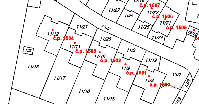 Fryštát 1502, Karviná na parcele st. 11/10 v KÚ Karviná-město, Katastrální mapa
