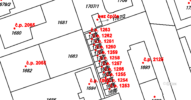 Tábor 1260 na parcele st. 1702 v KÚ Tábor, Katastrální mapa