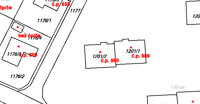 Bystřice nad Pernštejnem 990 na parcele st. 1201/2 v KÚ Bystřice nad Pernštejnem, Katastrální mapa