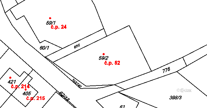 Škrdlovice 52 na parcele st. 59/2 v KÚ Škrdlovice, Katastrální mapa