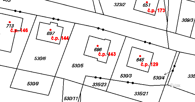 Klimentov 143, Velká Hleďsebe na parcele st. 696 v KÚ Velká Hleďsebe, Katastrální mapa