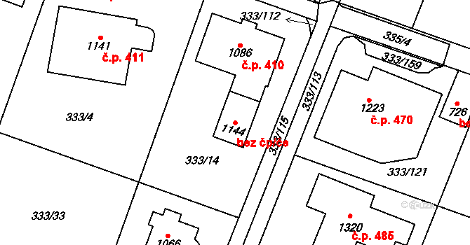 Znojmo 42042739 na parcele st. 1144 v KÚ Přímětice, Katastrální mapa
