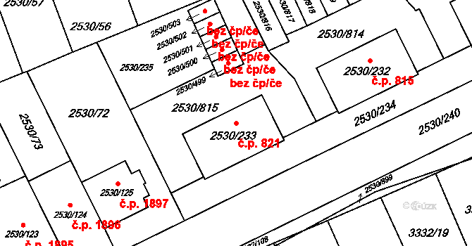 Předměstí 821, Opava na parcele st. 2530/233 v KÚ Opava-Předměstí, Katastrální mapa