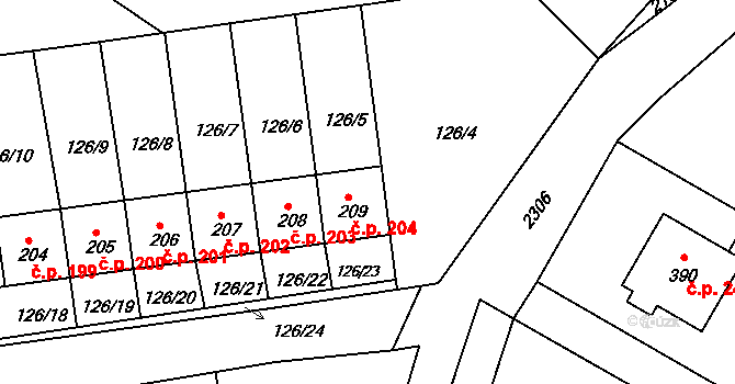 Větřkovice 204 na parcele st. 209 v KÚ Větřkovice u Vítkova, Katastrální mapa