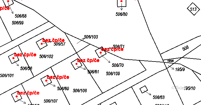 Libčice nad Vltavou 45734739 na parcele st. 506/70 v KÚ Chýnov, Katastrální mapa