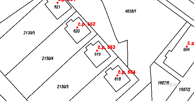 Boršice 553 na parcele st. 619 v KÚ Boršice u Buchlovic, Katastrální mapa