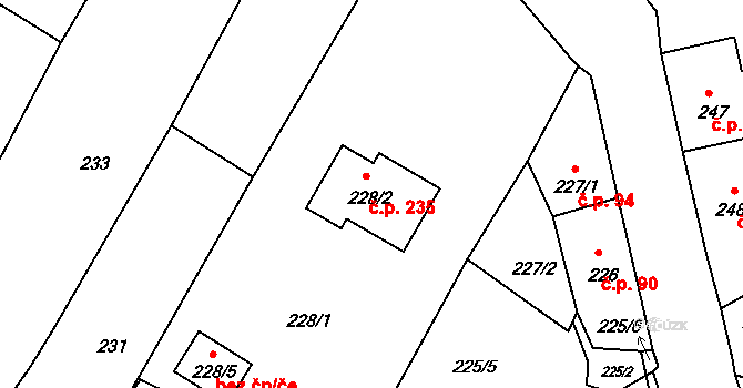 Strupčice 235 na parcele st. 228/2 v KÚ Strupčice, Katastrální mapa