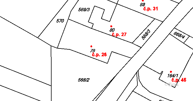 Smrkový Týnec 26, Rabštejnská Lhota na parcele st. 79 v KÚ Smrkový Týnec, Katastrální mapa