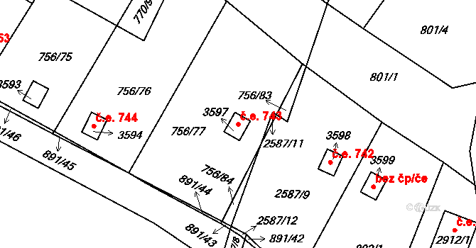 Hlinsko 743 na parcele st. 3597 v KÚ Hlinsko v Čechách, Katastrální mapa