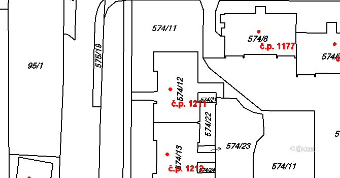 Horní Suchá 1211 na parcele st. 574/12 v KÚ Horní Suchá, Katastrální mapa