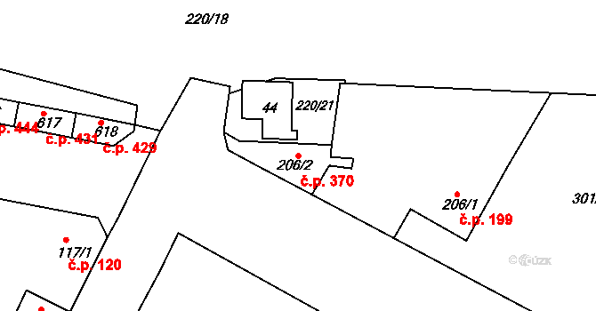 Neratovice 370 na parcele st. 206/2 v KÚ Neratovice, Katastrální mapa