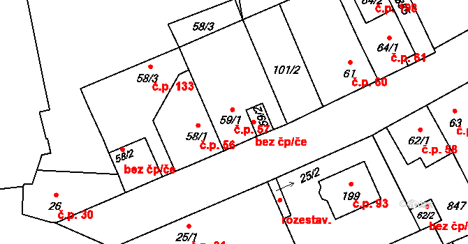 Drahelčice 57 na parcele st. 59/1 v KÚ Drahelčice, Katastrální mapa