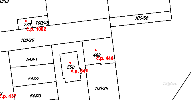 Rudná 446 na parcele st. 442 v KÚ Dušníky u Rudné, Katastrální mapa