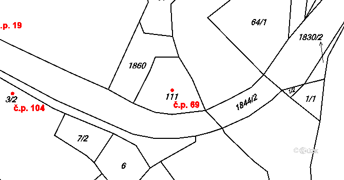 Žinkovy 69 na parcele st. 111 v KÚ Žinkovy, Katastrální mapa