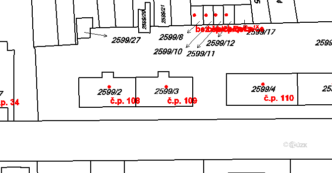 Cihelny 109, Jaroměř na parcele st. 2599/3 v KÚ Jaroměř, Katastrální mapa