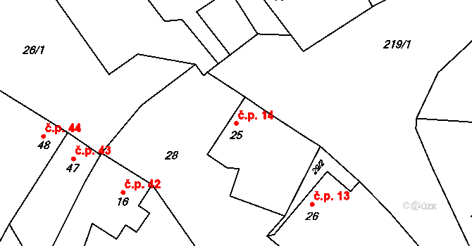Neznášov 14, Rožnov na parcele st. 25 v KÚ Neznášov, Katastrální mapa