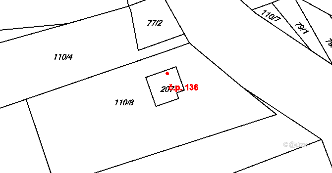 Purkarec 136, Hluboká nad Vltavou na parcele st. 207 v KÚ Purkarec, Katastrální mapa