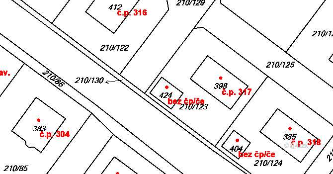 Načeradec 79402739 na parcele st. 424 v KÚ Načeradec, Katastrální mapa