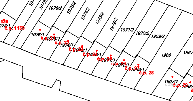 Mohelnice 25 na parcele st. 1972/1 v KÚ Mohelnice, Katastrální mapa