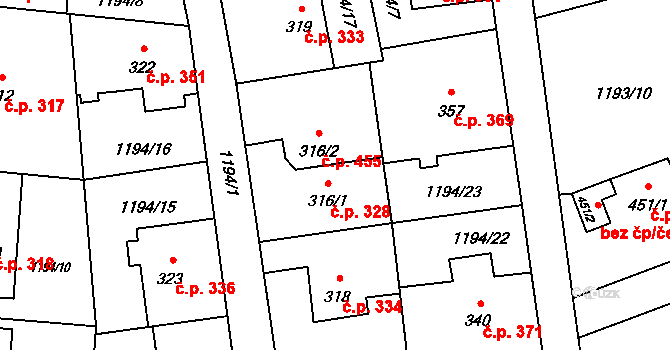 Mořkov 328 na parcele st. 316/1 v KÚ Mořkov, Katastrální mapa