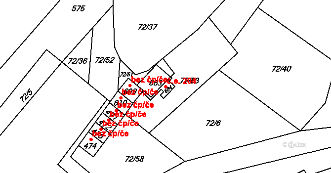 Roztoky 284 na parcele st. 684 v KÚ Roztoky u Křivoklátu, Katastrální mapa