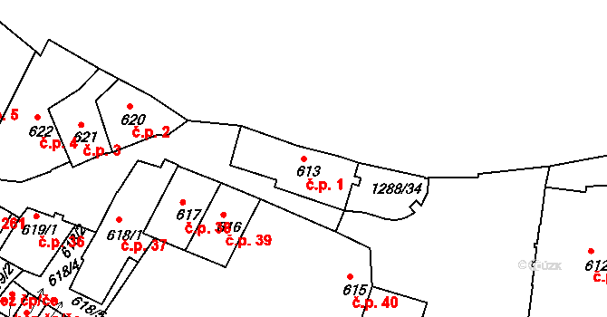 Plešivec 1, Český Krumlov na parcele st. 613 v KÚ Český Krumlov, Katastrální mapa