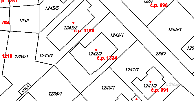 Suchdol 1334, Praha na parcele st. 1242/2 v KÚ Suchdol, Katastrální mapa
