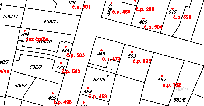 Lenešice 473 na parcele st. 449 v KÚ Lenešice, Katastrální mapa