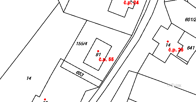 Kohoutov 55, Ždírec nad Doubravou na parcele st. 91 v KÚ Kohoutov u Ždírce nad Doubravou, Katastrální mapa