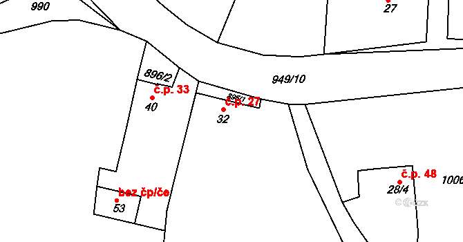 Radejčín 27, Řehlovice na parcele st. 32 v KÚ Radejčín, Katastrální mapa