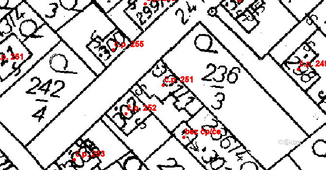 Havlíčkova Borová 251 na parcele st. 301/1 v KÚ Havlíčkova Borová, Katastrální mapa
