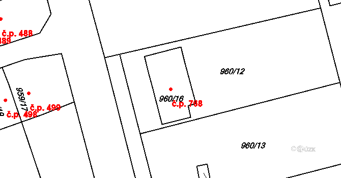 Březnice 768 na parcele st. 960/16 v KÚ Březnice, Katastrální mapa