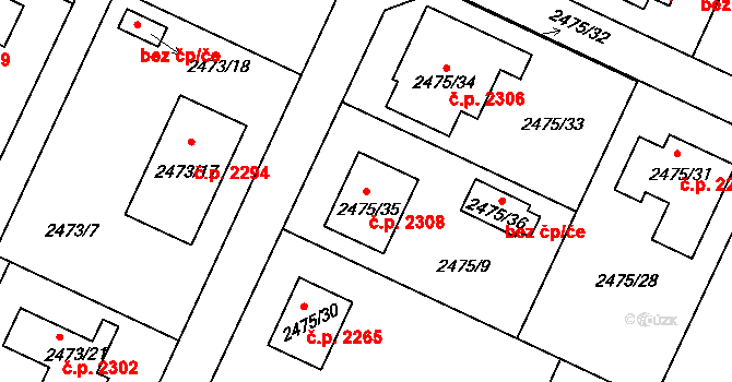 Předměstí 2308, Litoměřice na parcele st. 2475/35 v KÚ Litoměřice, Katastrální mapa