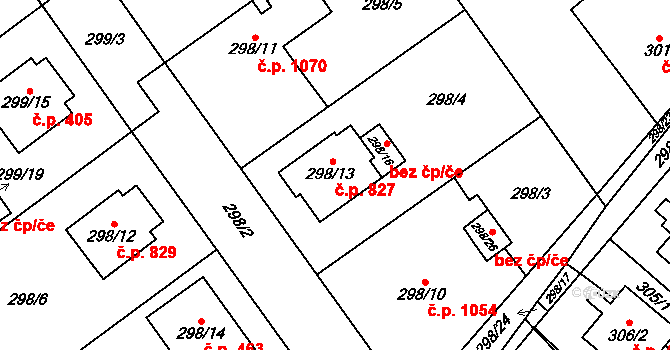 Chotěboř 827 na parcele st. 298/13 v KÚ Chotěboř, Katastrální mapa